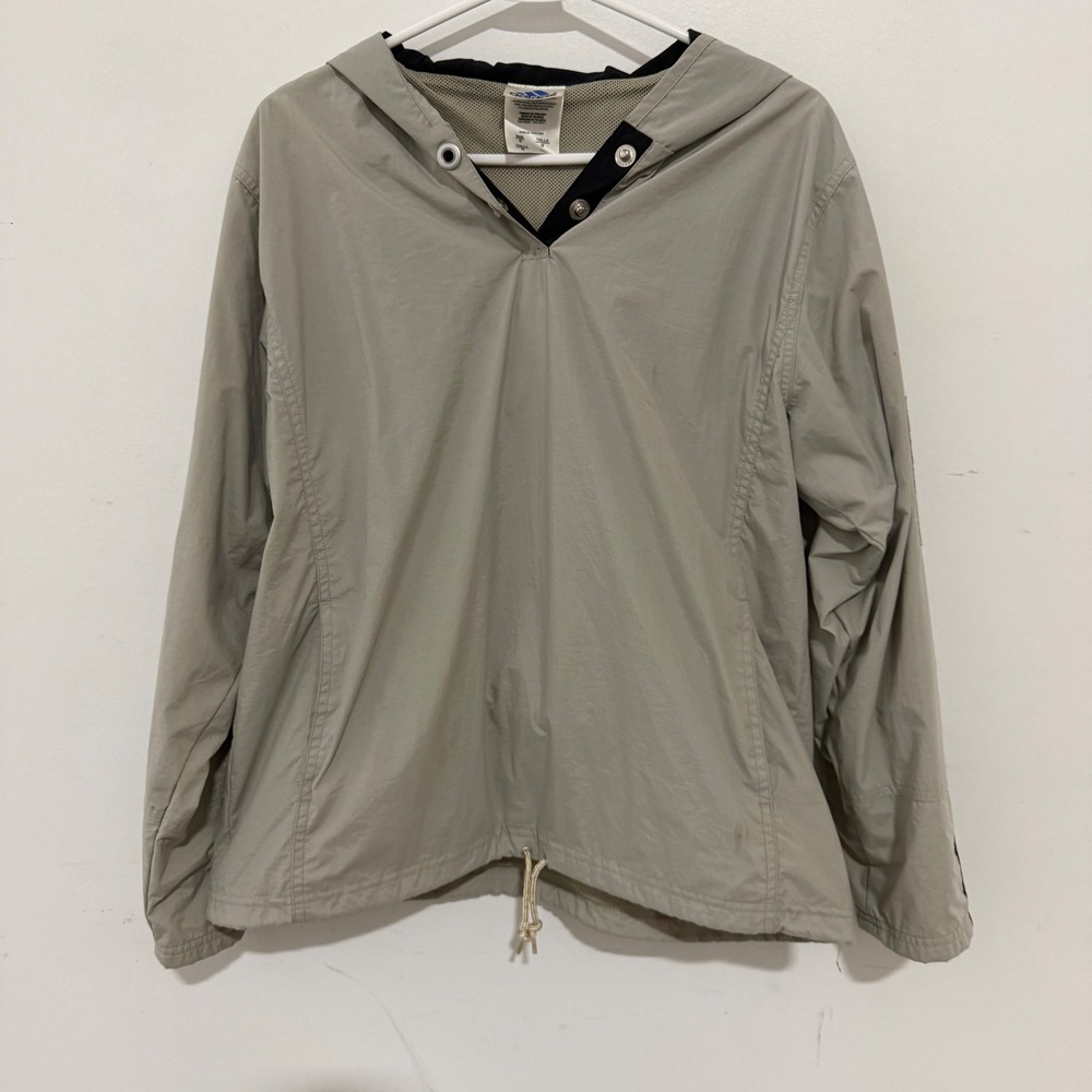 Vintage Adidas Windbreaker Jacket Mens Medium Tan Hooded Pullover Mesh Lined